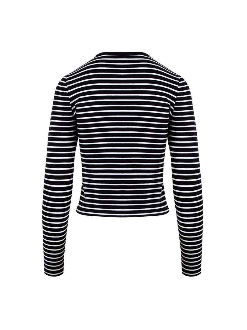 Bisiklet Yaka Uzun Kol Çizgili Basic Tişört - Çizgili