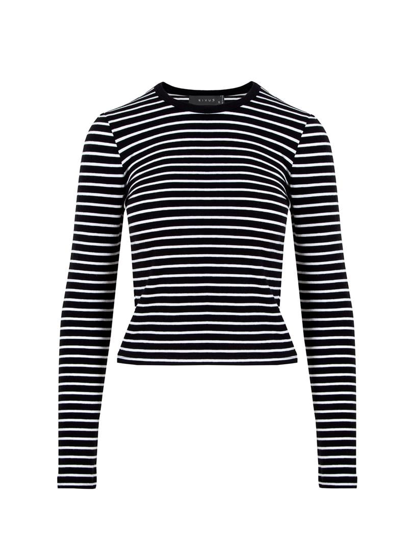 Bisiklet Yaka Uzun Kol Çizgili Basic Tişört - Çizgili