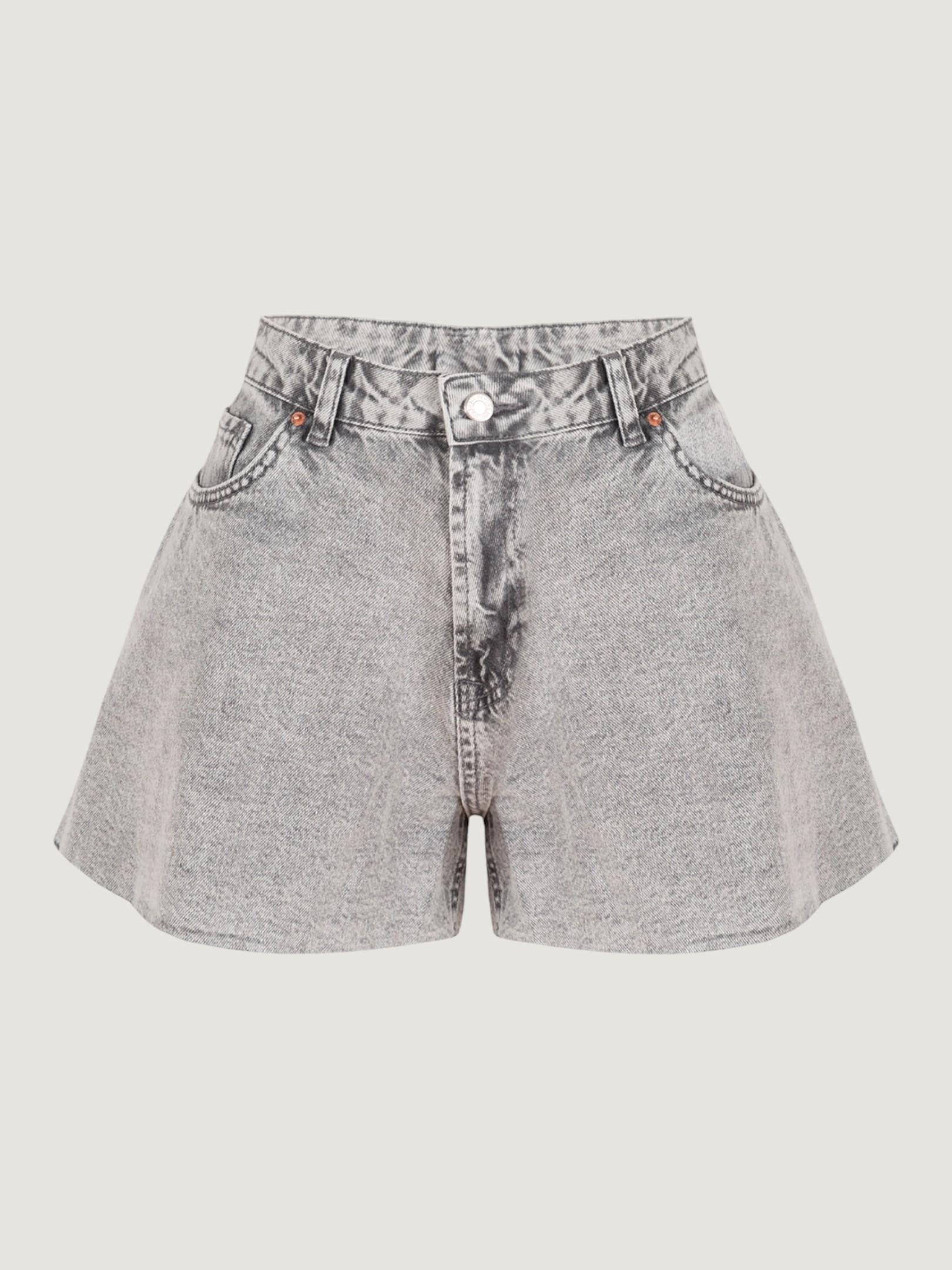 Bol Kesim Yüksek Bel Jean Şort - Gri Şort Modelleri