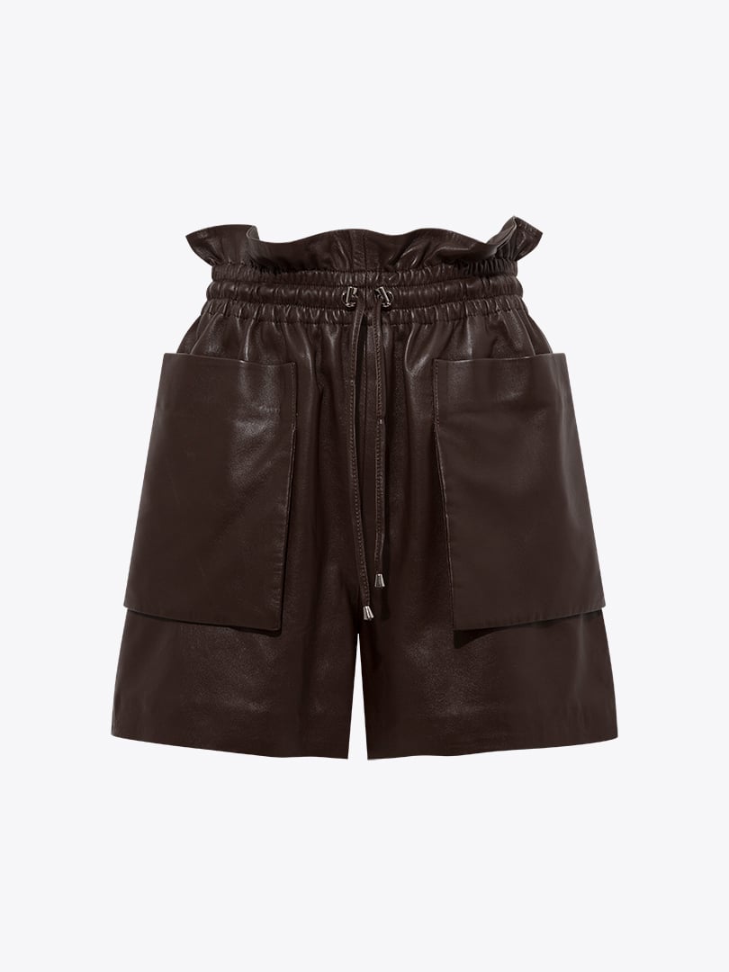 Büyük Cepli Beli Lastikli Şort - Kahve