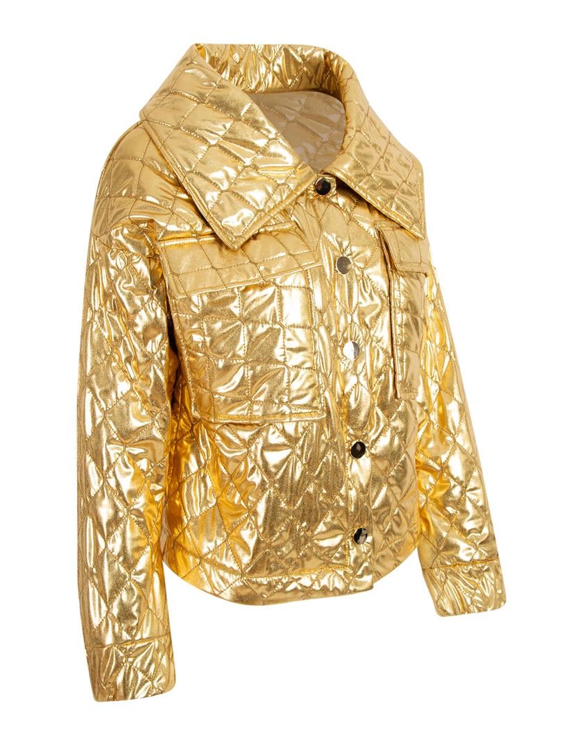 Büyük Yaka Kapitone Mont - Gold