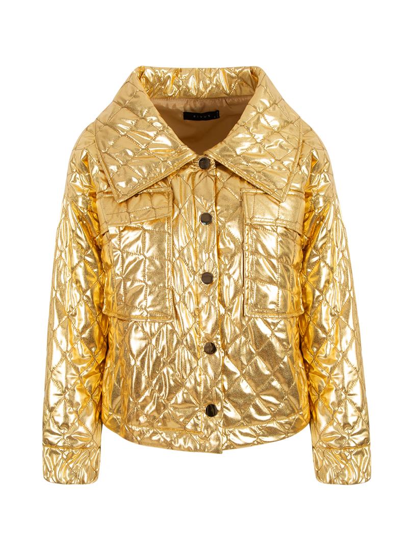 Büyük Yaka Kapitone Mont - Gold