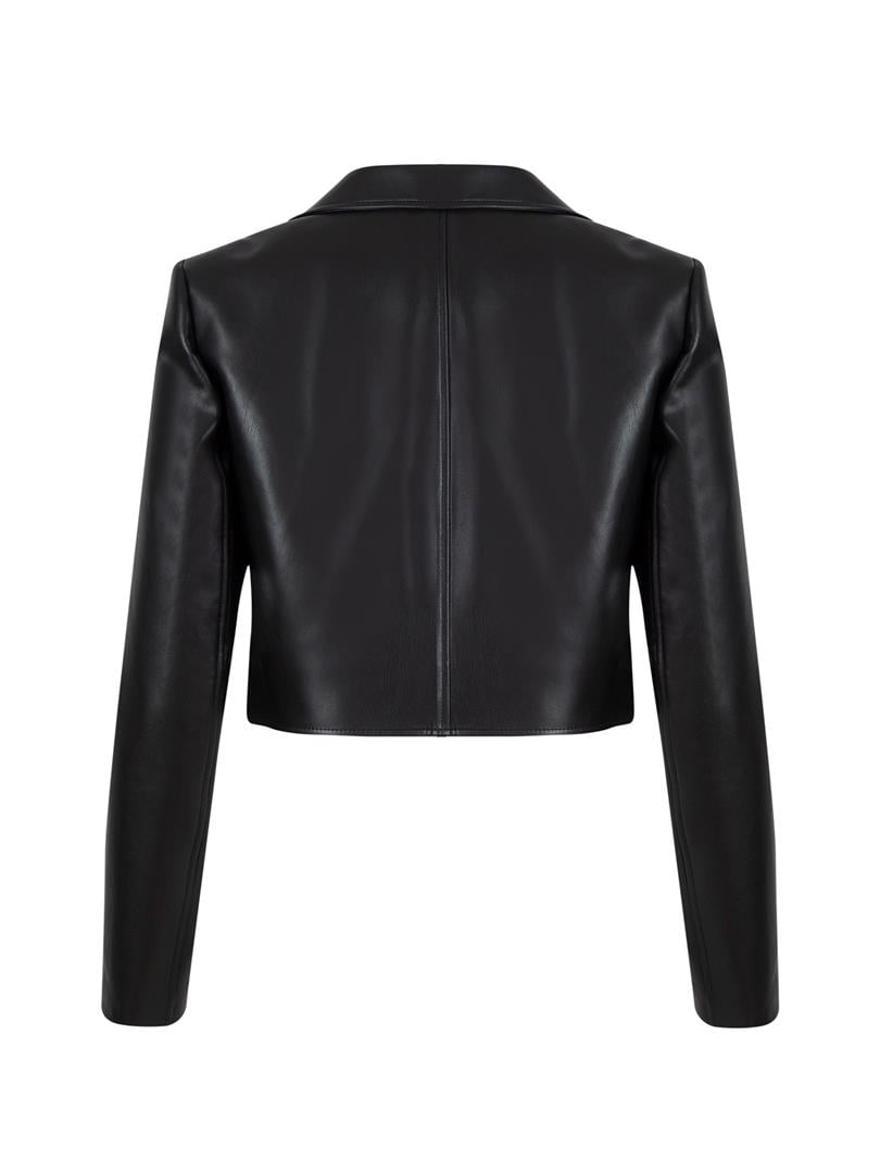 Crop Deri Ceket - Siyah