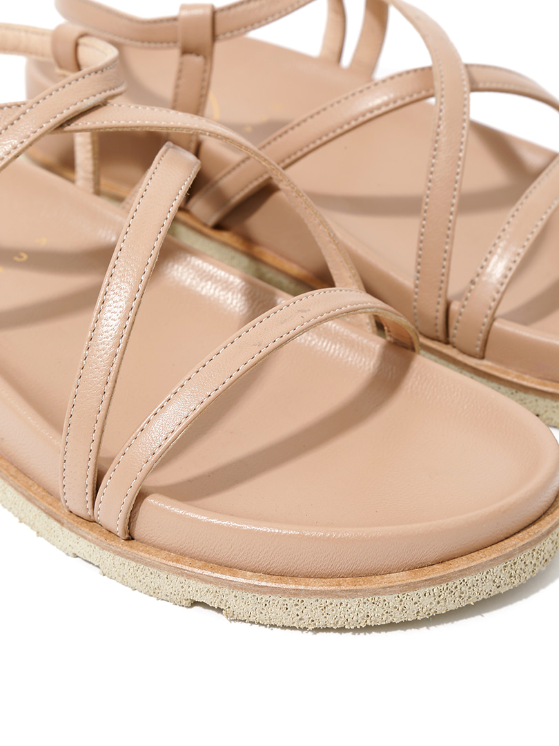 Deri Bant Detaylı Düz Sandalet - Nude