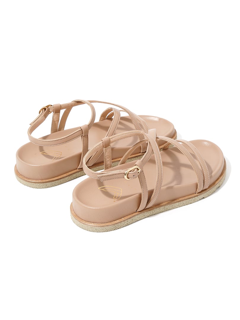 Deri Bant Detaylı Düz Sandalet - Nude