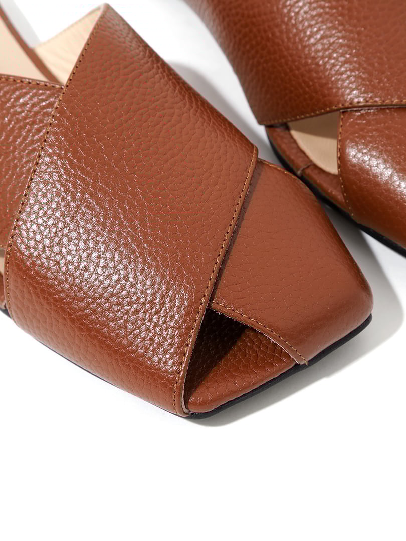 Deri Çarpraz Geçiş Düz Terlik - Taba