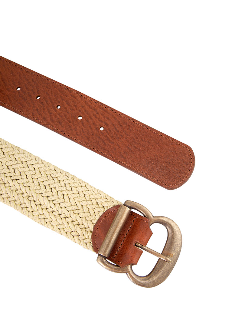 Deri İp Örgü Kemer - Taba
