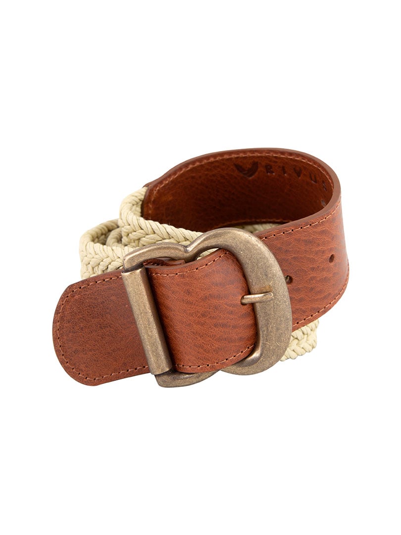 Deri İp Örgü Kemer - Taba