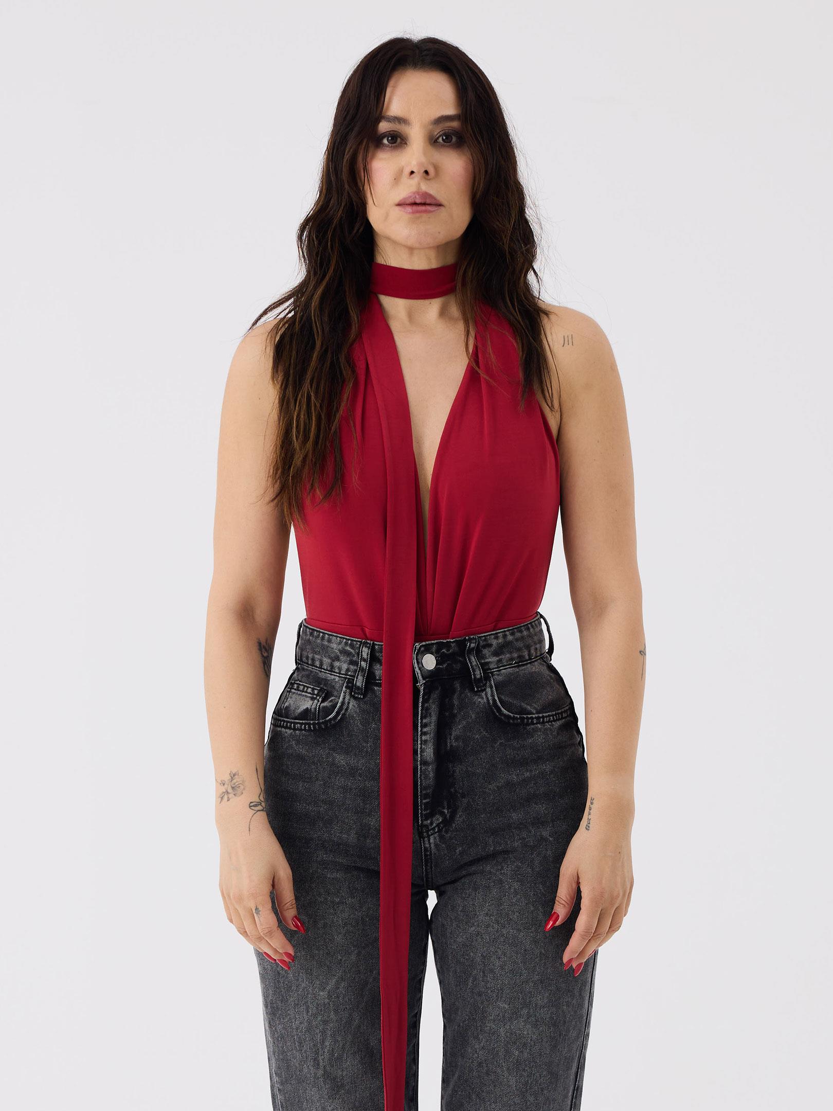 Derin Dekolteli İkonik Body - Kırmızı Body Modelleri