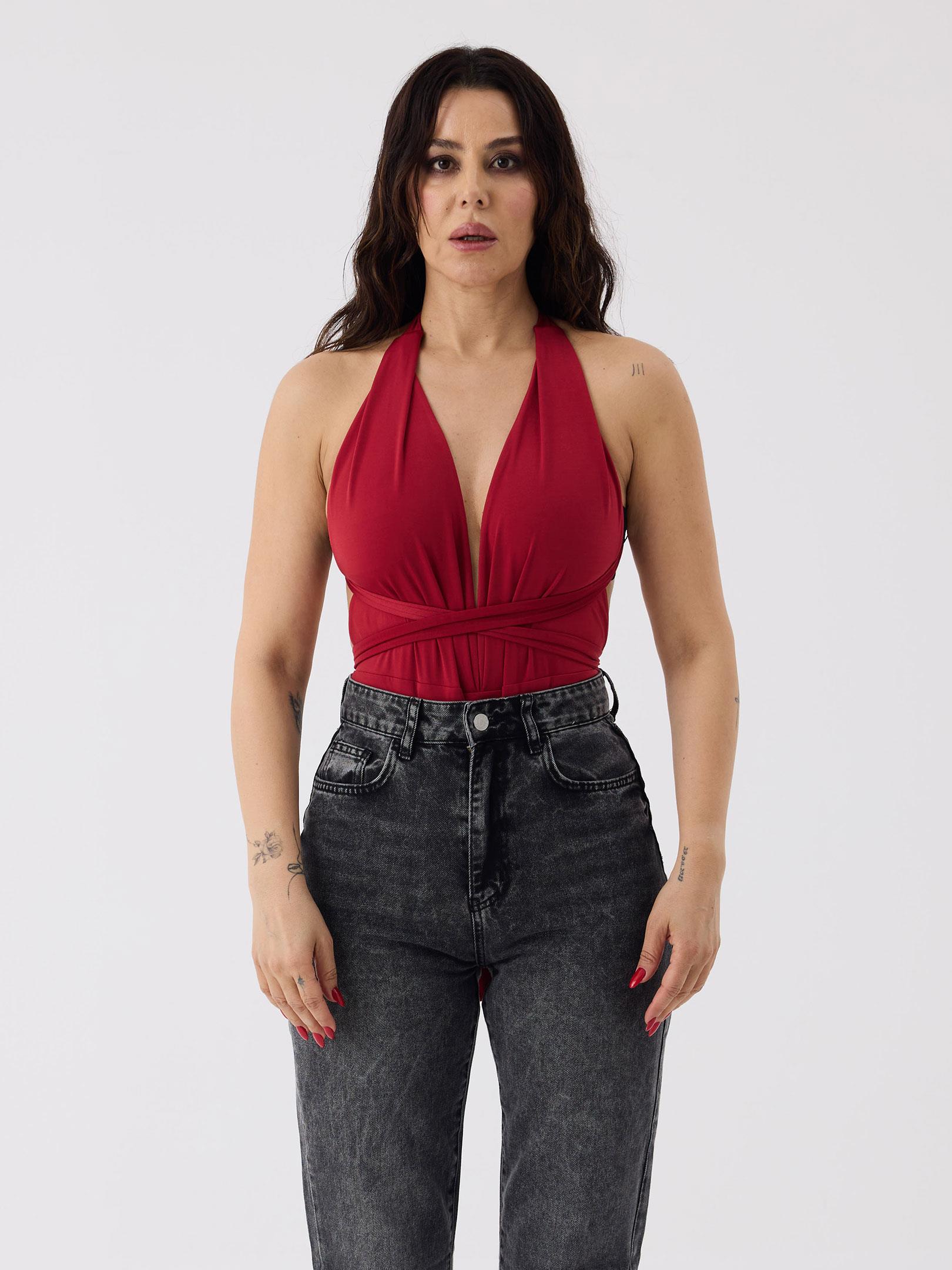 Derin Dekolteli İkonik Body - Kırmızı Body Modelleri
