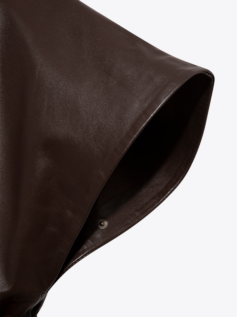 Derin Yaka Yırtmaçlı Deri Elbise - Kahve