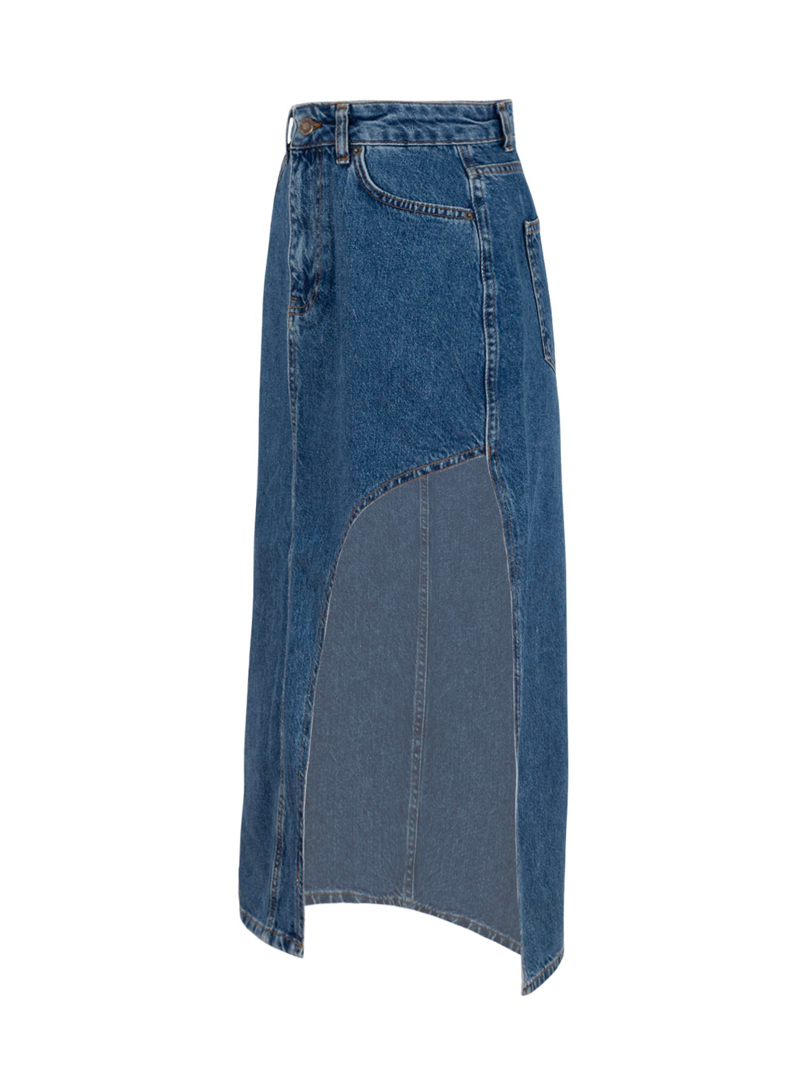 Derin Yırtmaçlı Jean Etek - Indigo Etek Modelleri