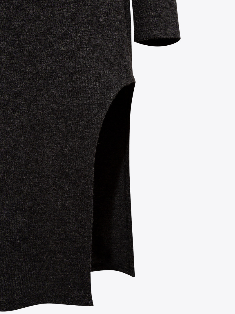 Derin Yırtmaçlı Örme Elbise - Antrasit