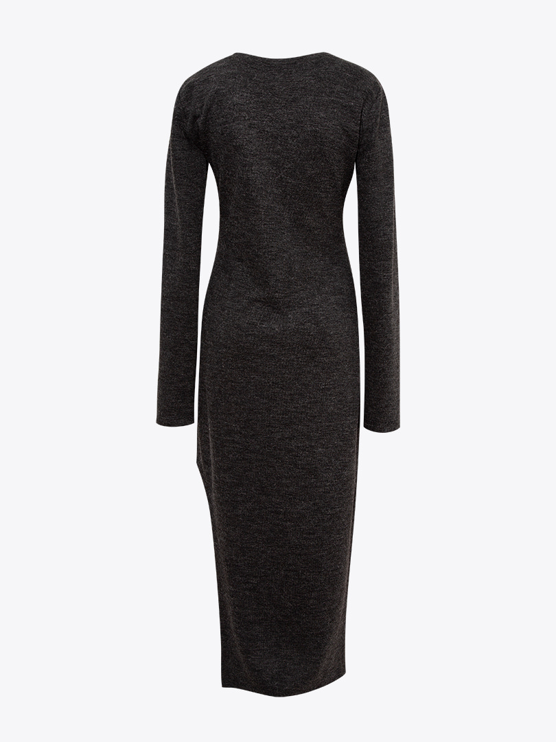 Derin Yırtmaçlı Örme Elbise - Antrasit