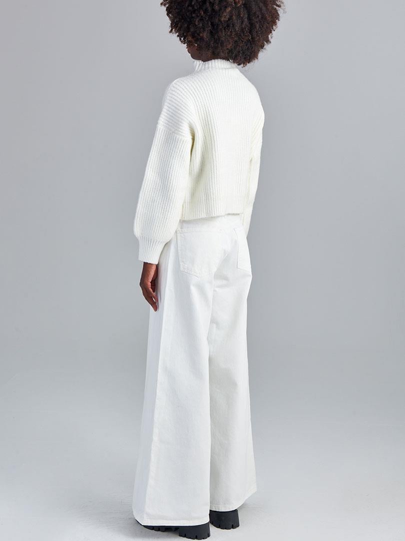 Dik Yaka Balon Kollu Triko kazak - Ekru Triko & Kazak Modelleri