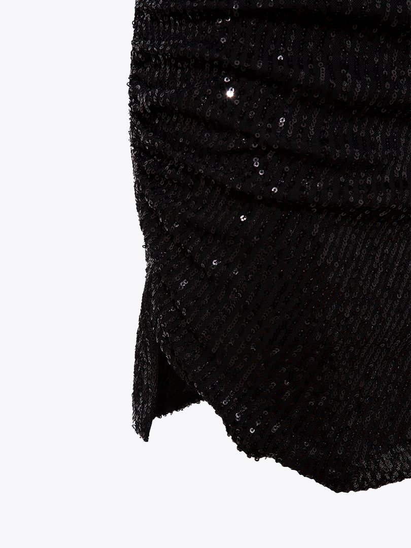 Drape Detaylı Askılı Pullu Mini Elbise - Siyah