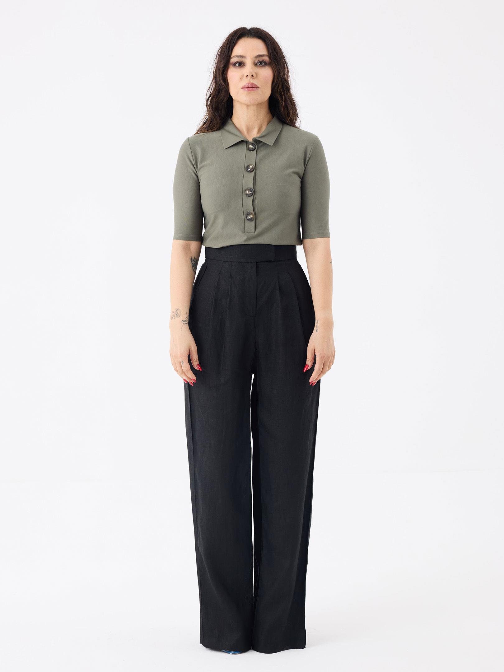 Düğmeli Polo Yaka T-shirt - Haki T-shirt Modelleri