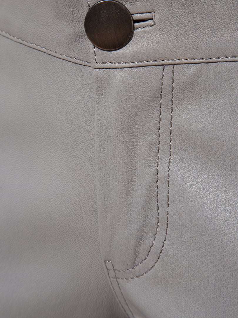 Düşük Bel Strech Deri İspanyol Paça Pantolon - Gri