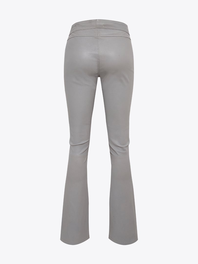 Düşük Bel Strech Deri İspanyol Paça Pantolon - Gri