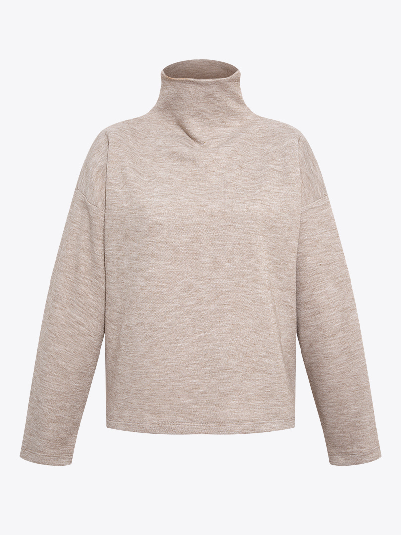 Düşük Omuzlu Dik Yaka Sweatshirt - Bej
