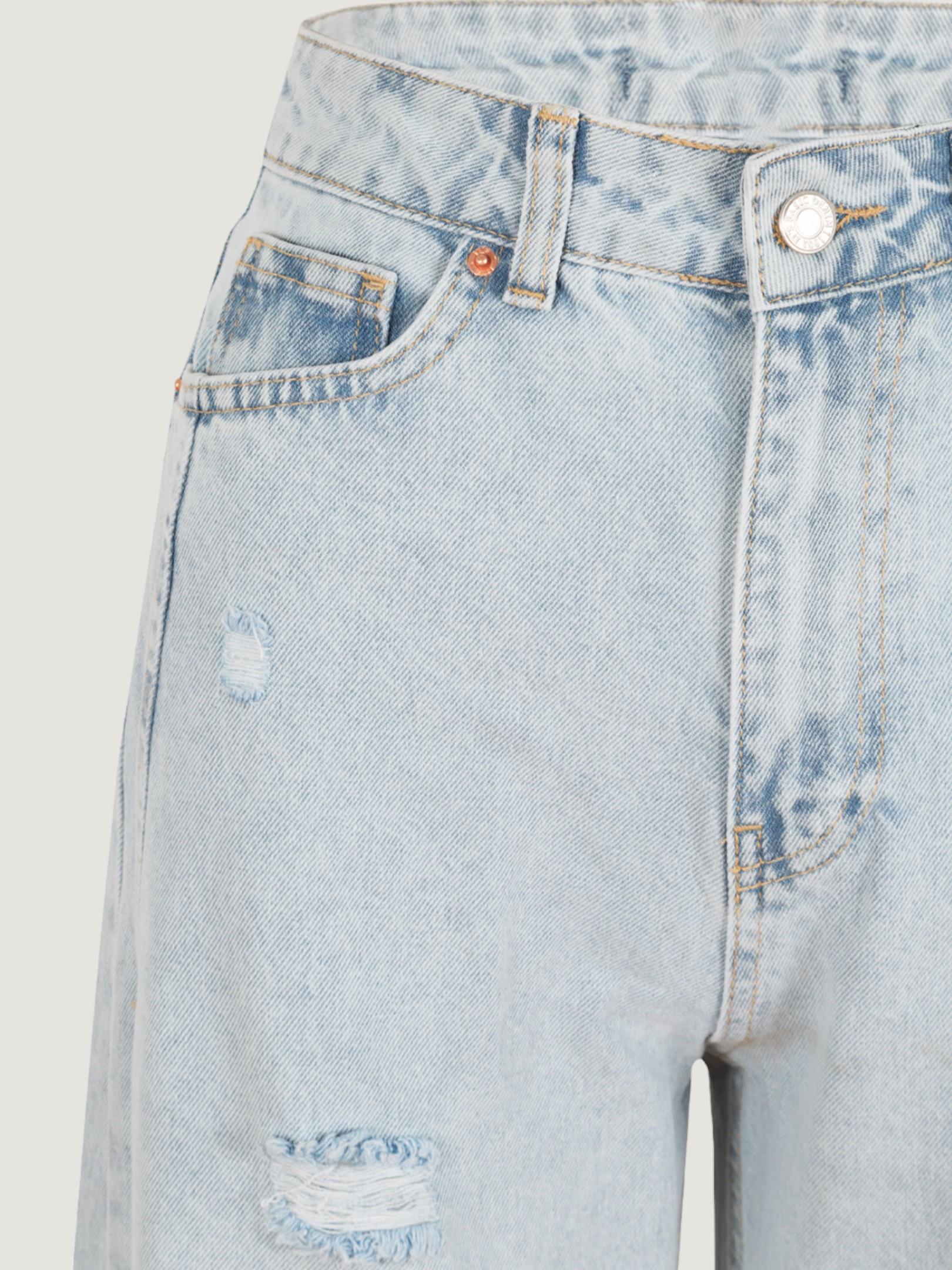 Eskitme Detaylı Bol Paça Jean Pantolon - Mavi Pantolon Modelleri