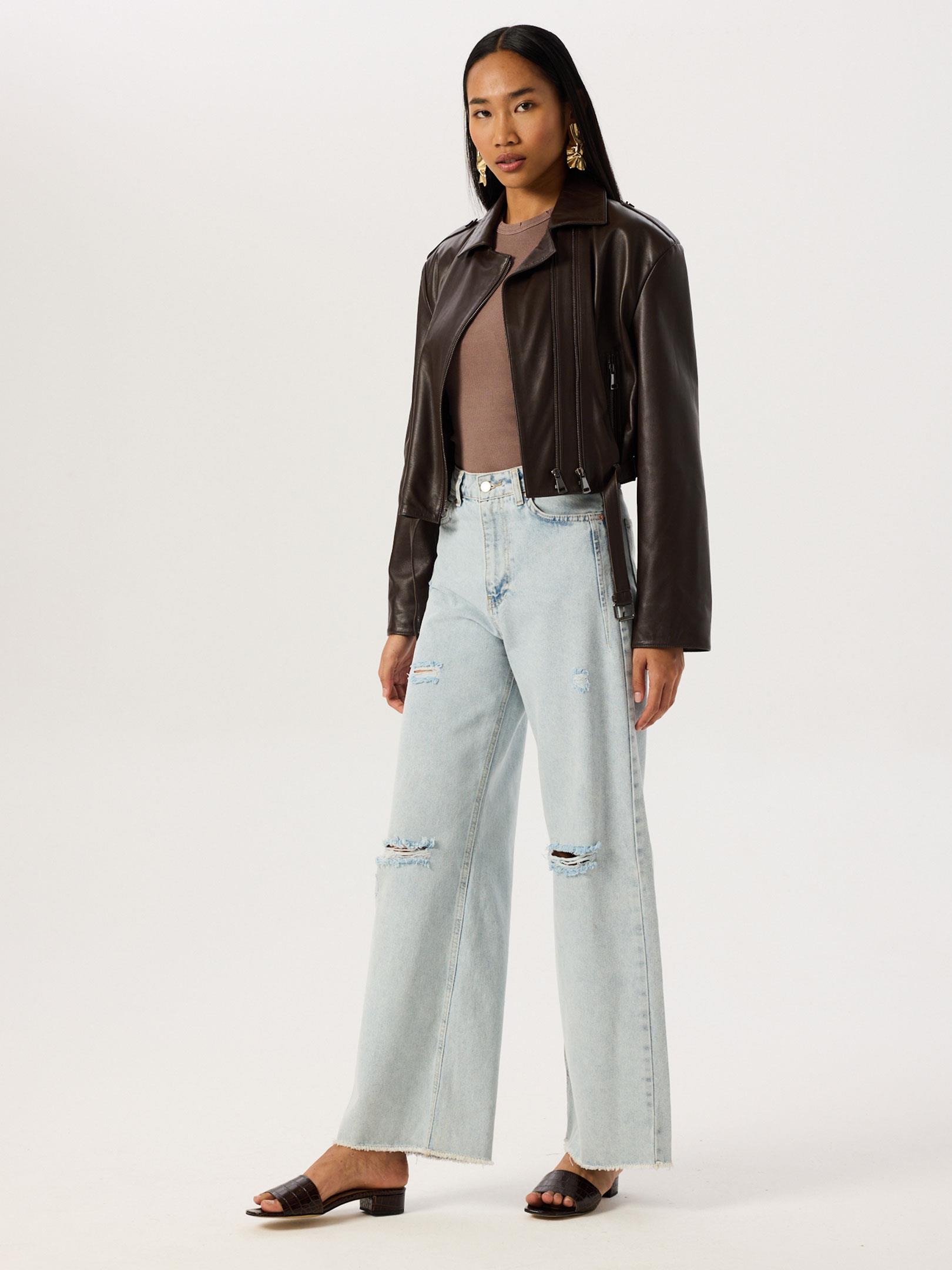 Eskitme Detaylı Bol Paça Jean Pantolon - Mavi Pantolon Modelleri