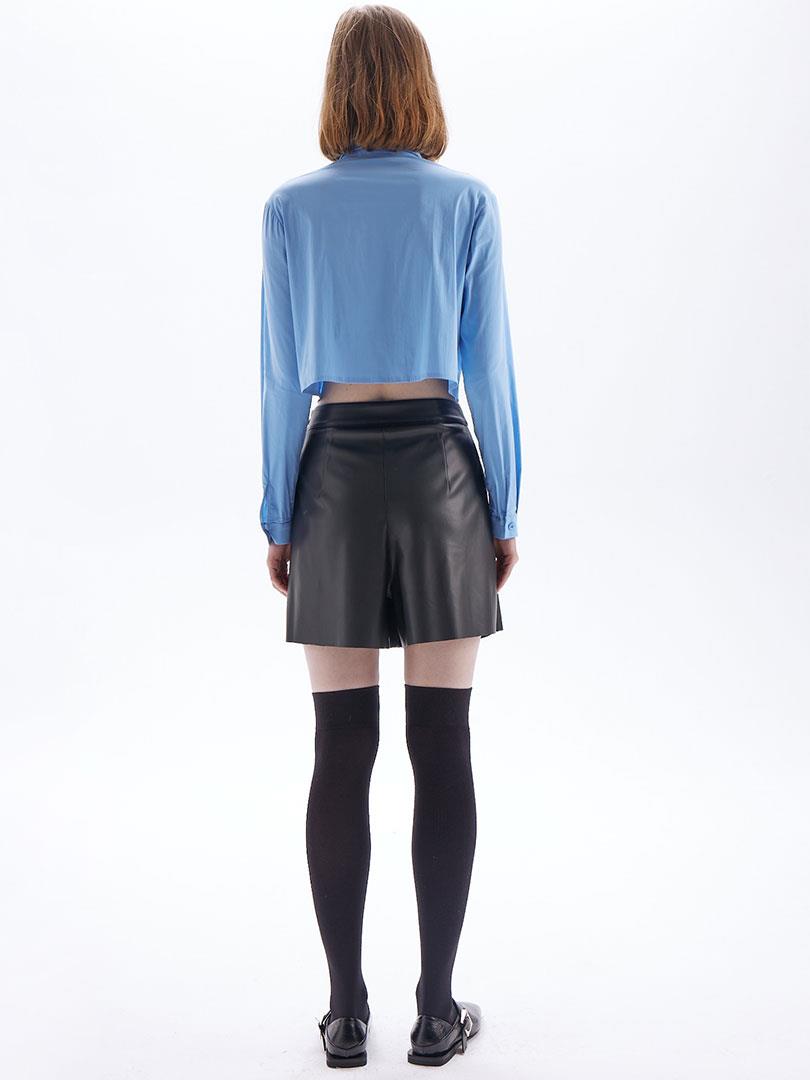 Fermuarlı Pileli Mini Vegan Deri Etek - Siyah Etek Modelleri