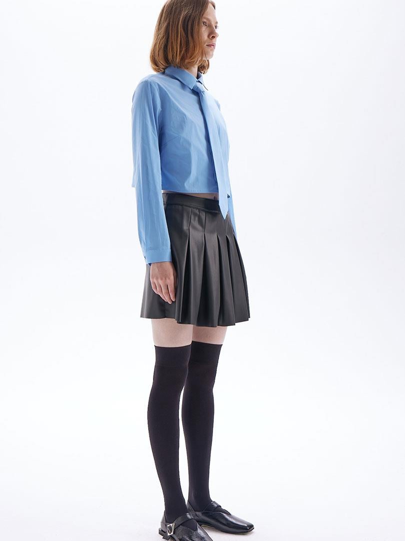 Fermuarlı Pileli Mini Vegan Deri Etek - Siyah Etek Modelleri