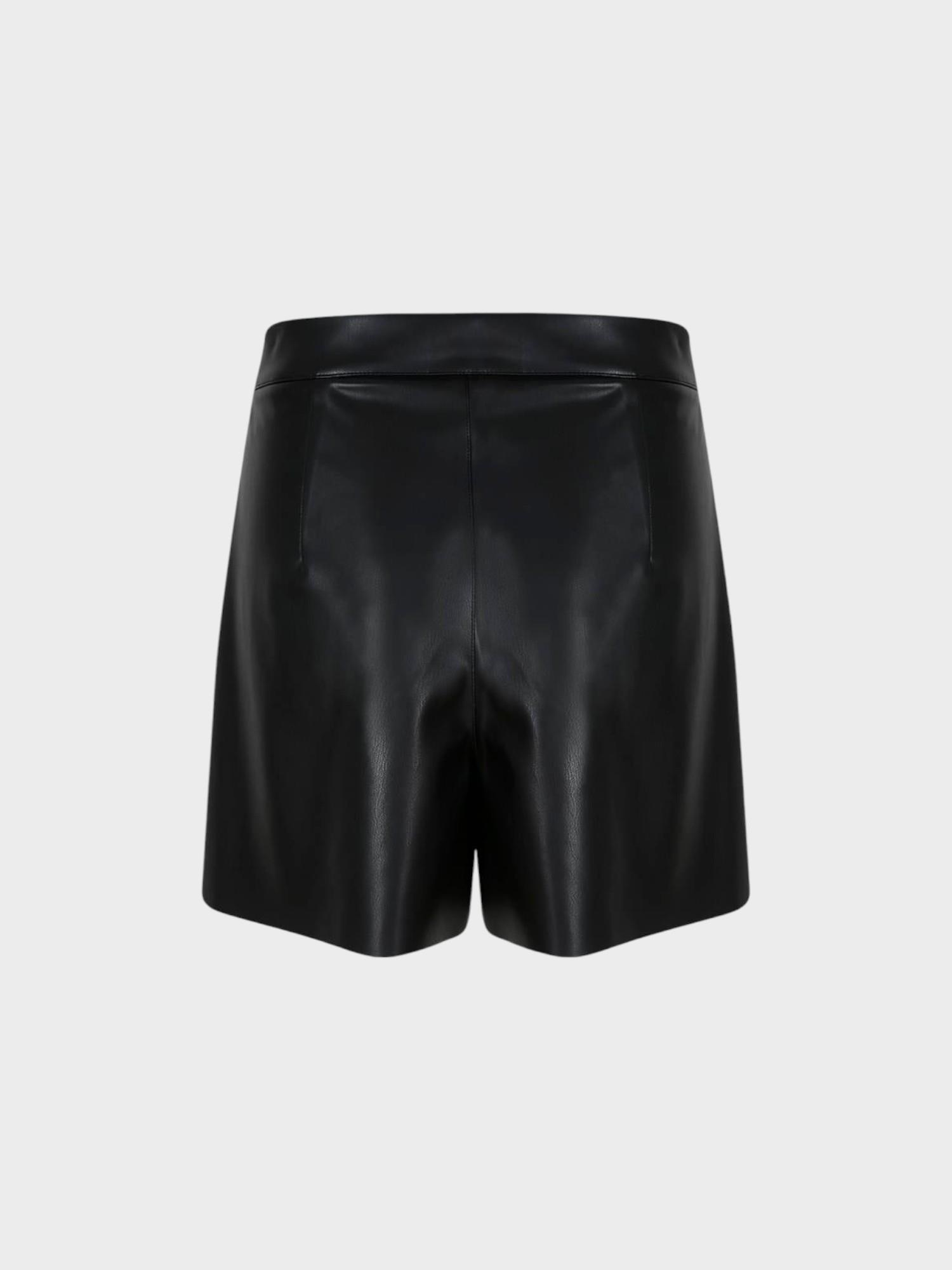 Fermuarlı Pileli Mini Vegan Deri Şort Etek - Siyah Vegan Deri Etek Modelleri