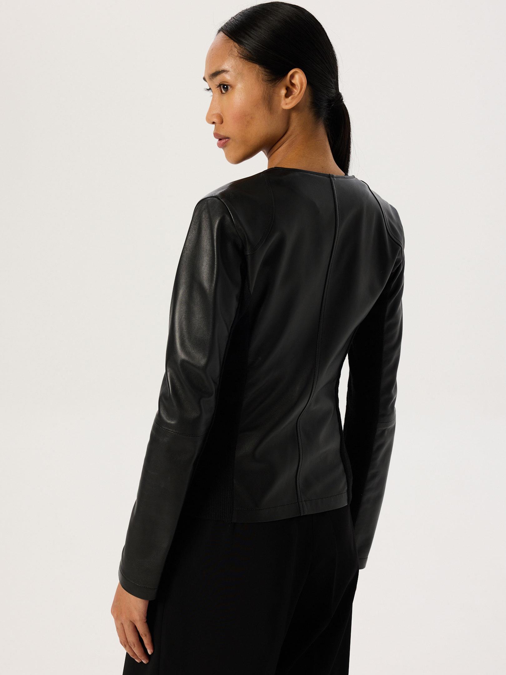 Garni Detaylı Dar Kesim Deri Ceket - Siyah Deri Ceket Modelleri