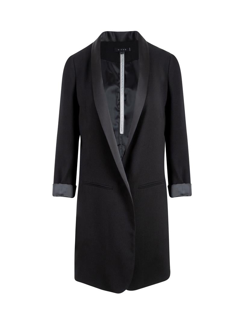 Garni Detaylı Uzun Blazer - Siyah