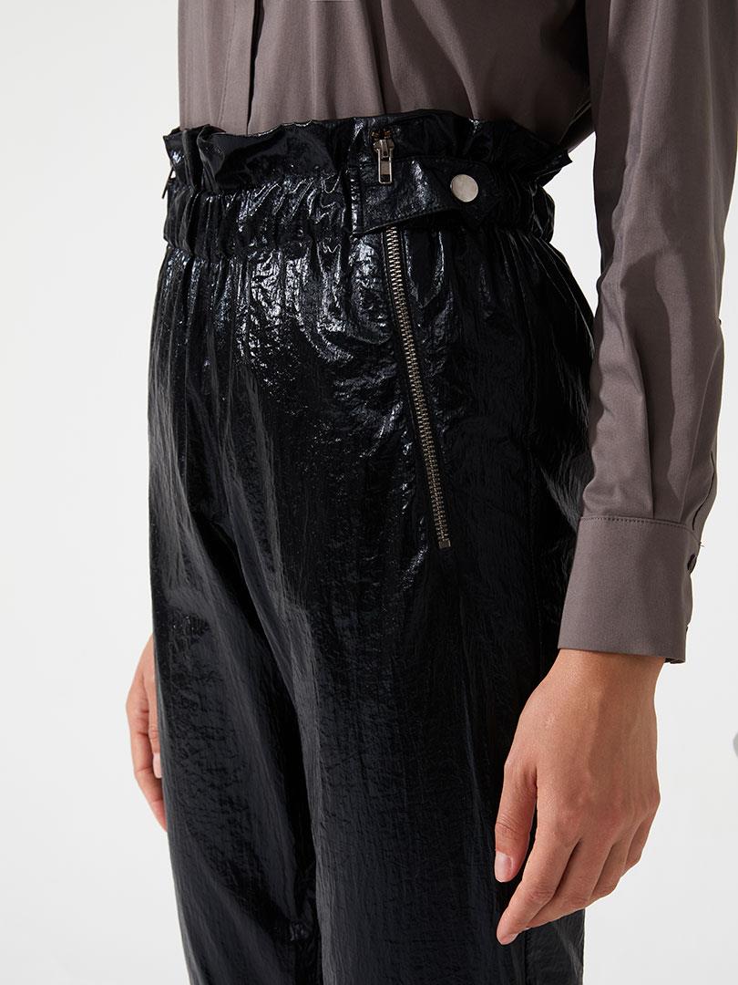 Glitter Paraşüt Kumaş Fermuar Detaylı Pantolon - Siyah