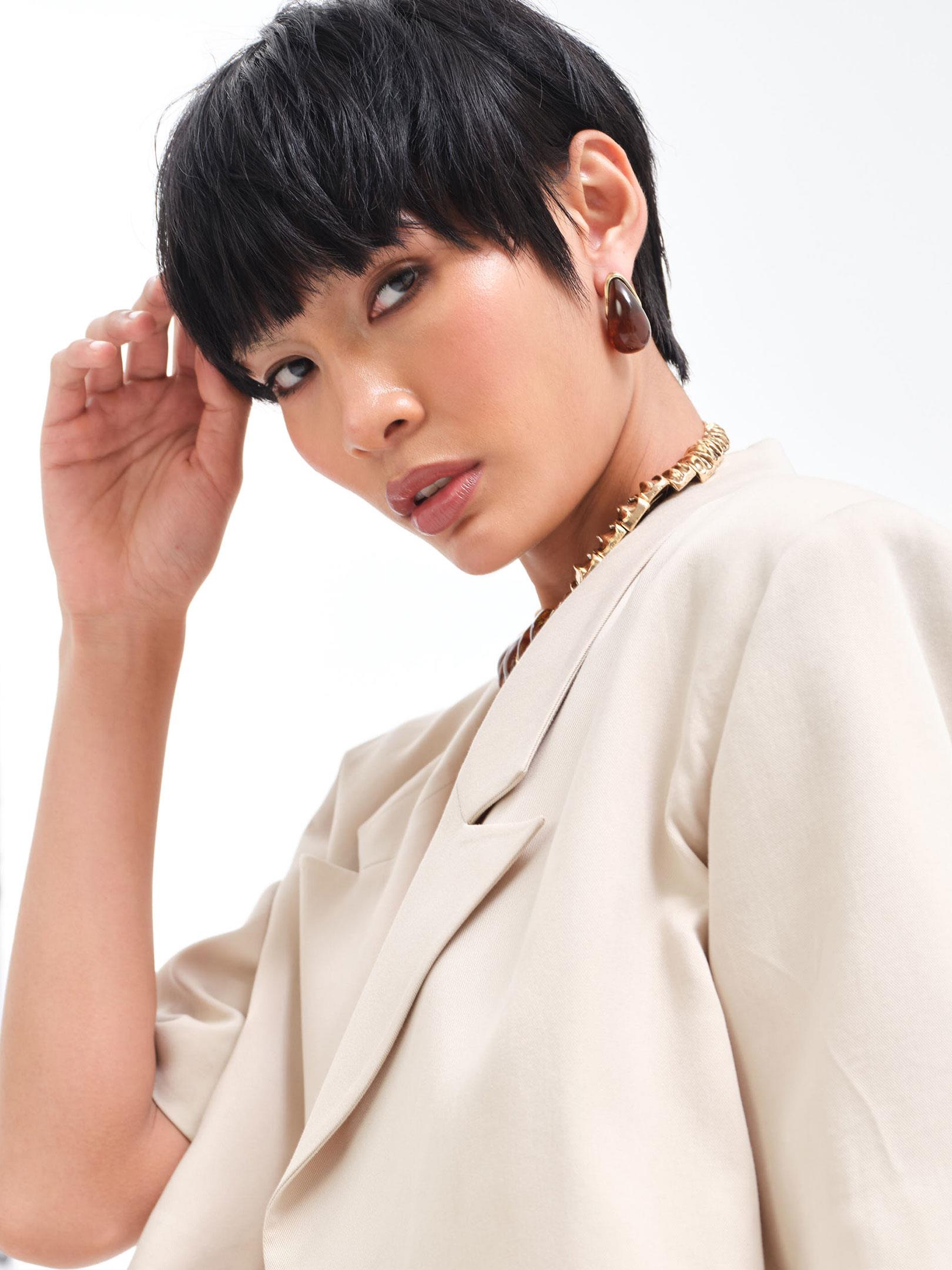 Gold Çerçeveli Kemik Damla Küpe - Kahve Küpe Modelleri