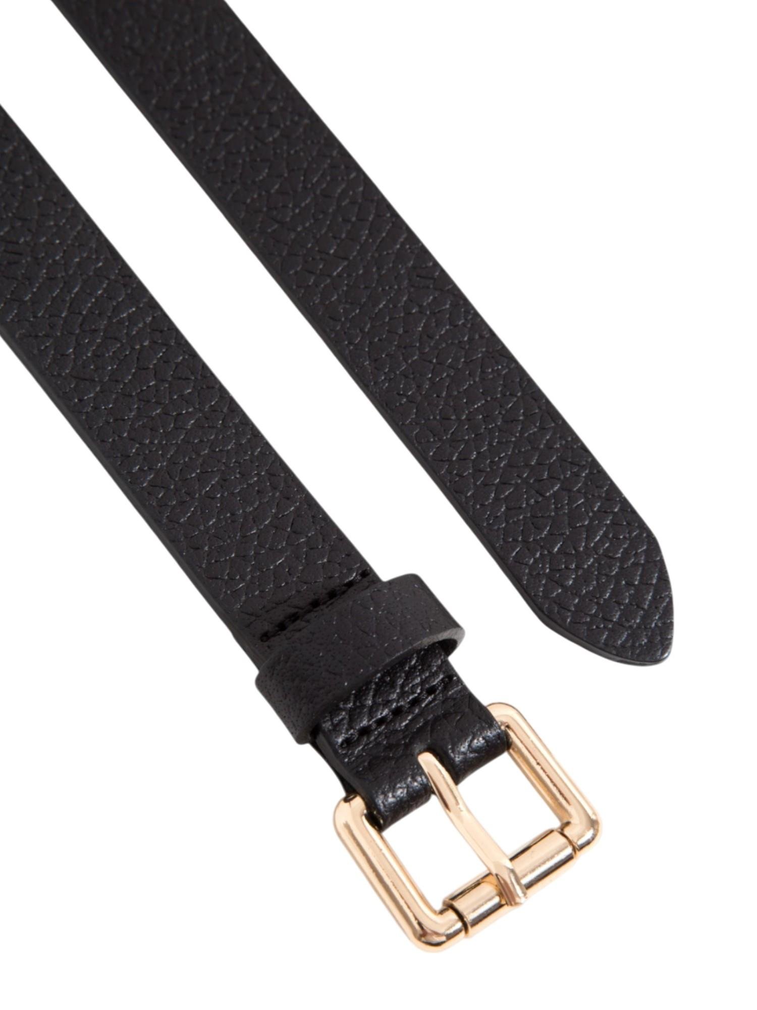 Gold Kaplama Kare Metal Tokalı İnce Deri Kemer - Siyah Kemer Modelleri