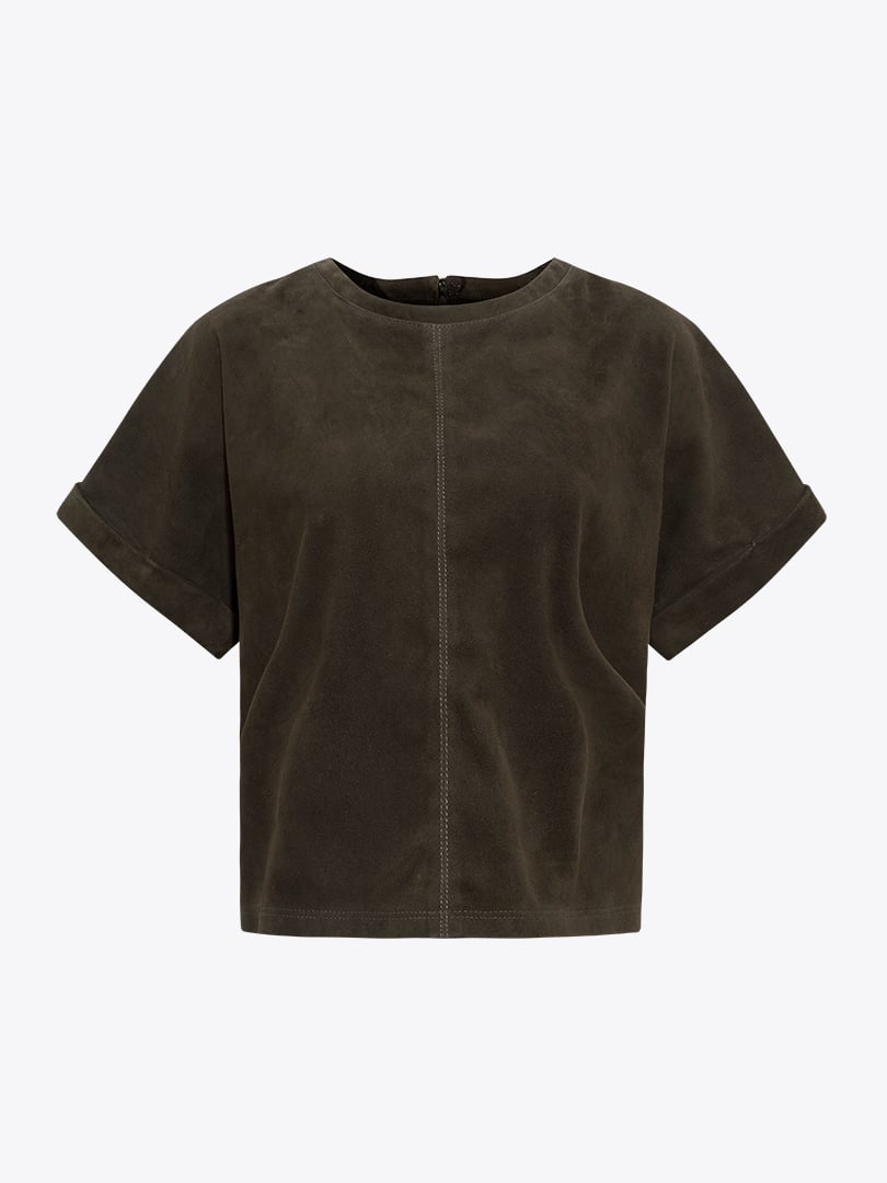 Güderi Sıfır Yaka T-Shırt - Haki