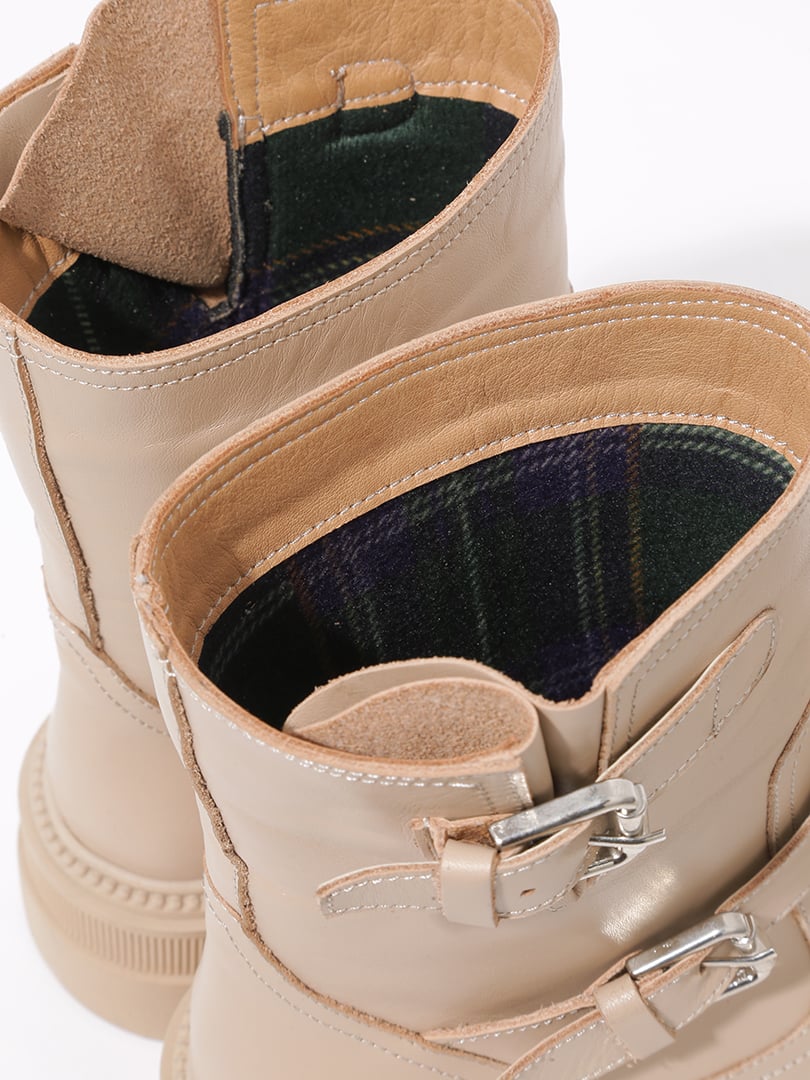 Gümüş Tokalı Deri Uzun Bot - Bej