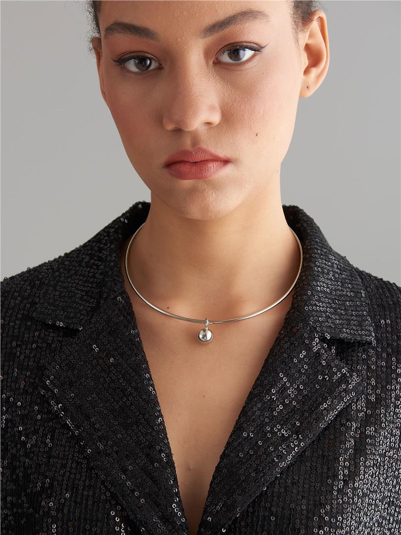 İnce Halka Top Sallantılı Kolye - Silver