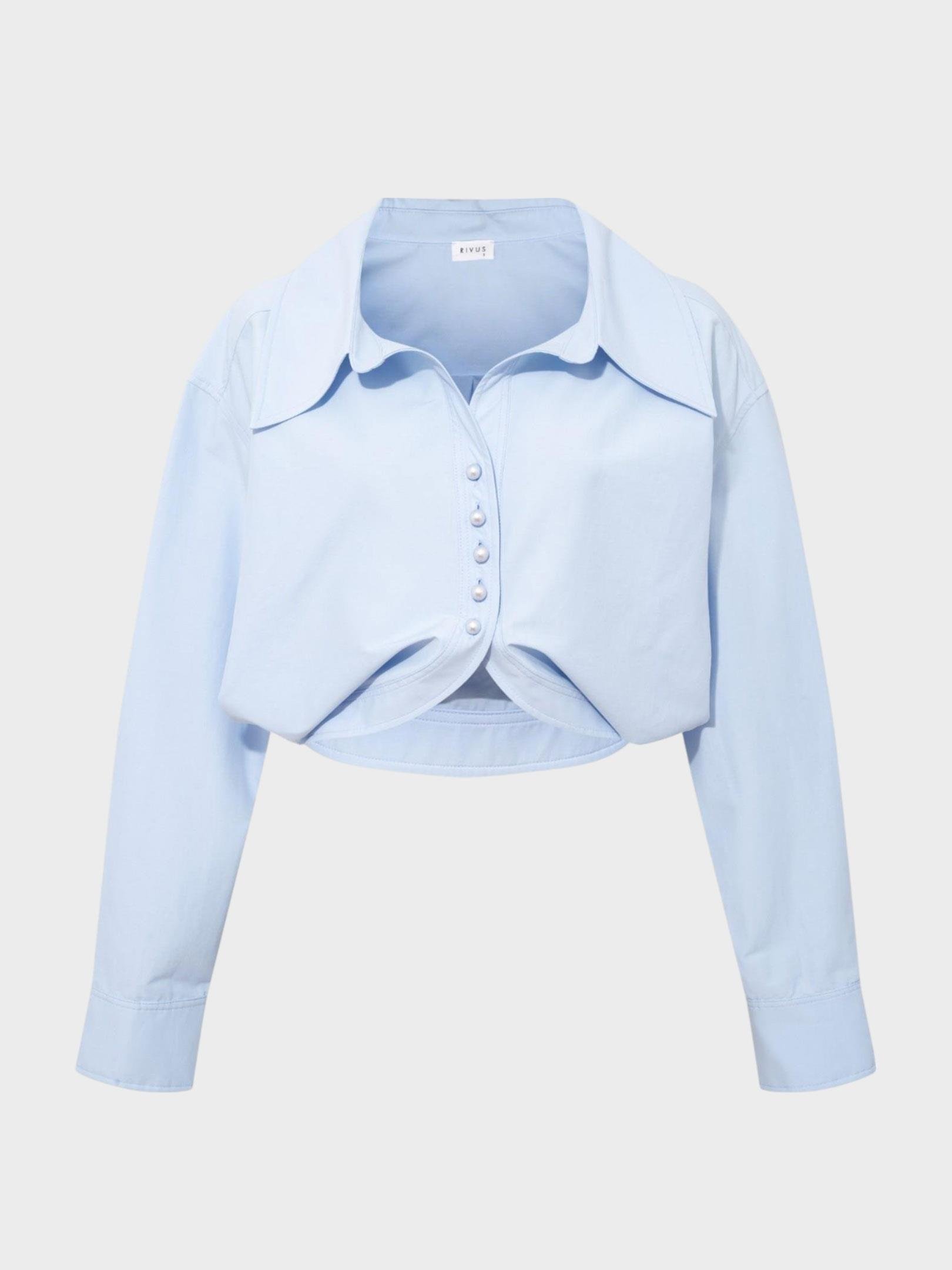 İnci Düğmeli Oversize Koton Gömlek - Mavi Gömlek Modelleri