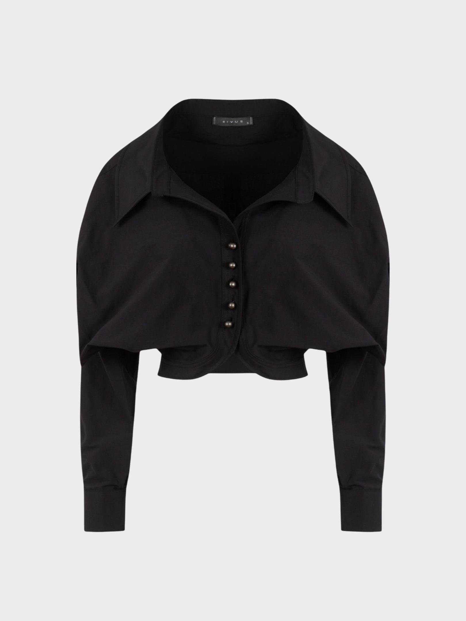 İnci Düğmeli Oversize Koton Gömlek - Siyah Gömlek Modelleri