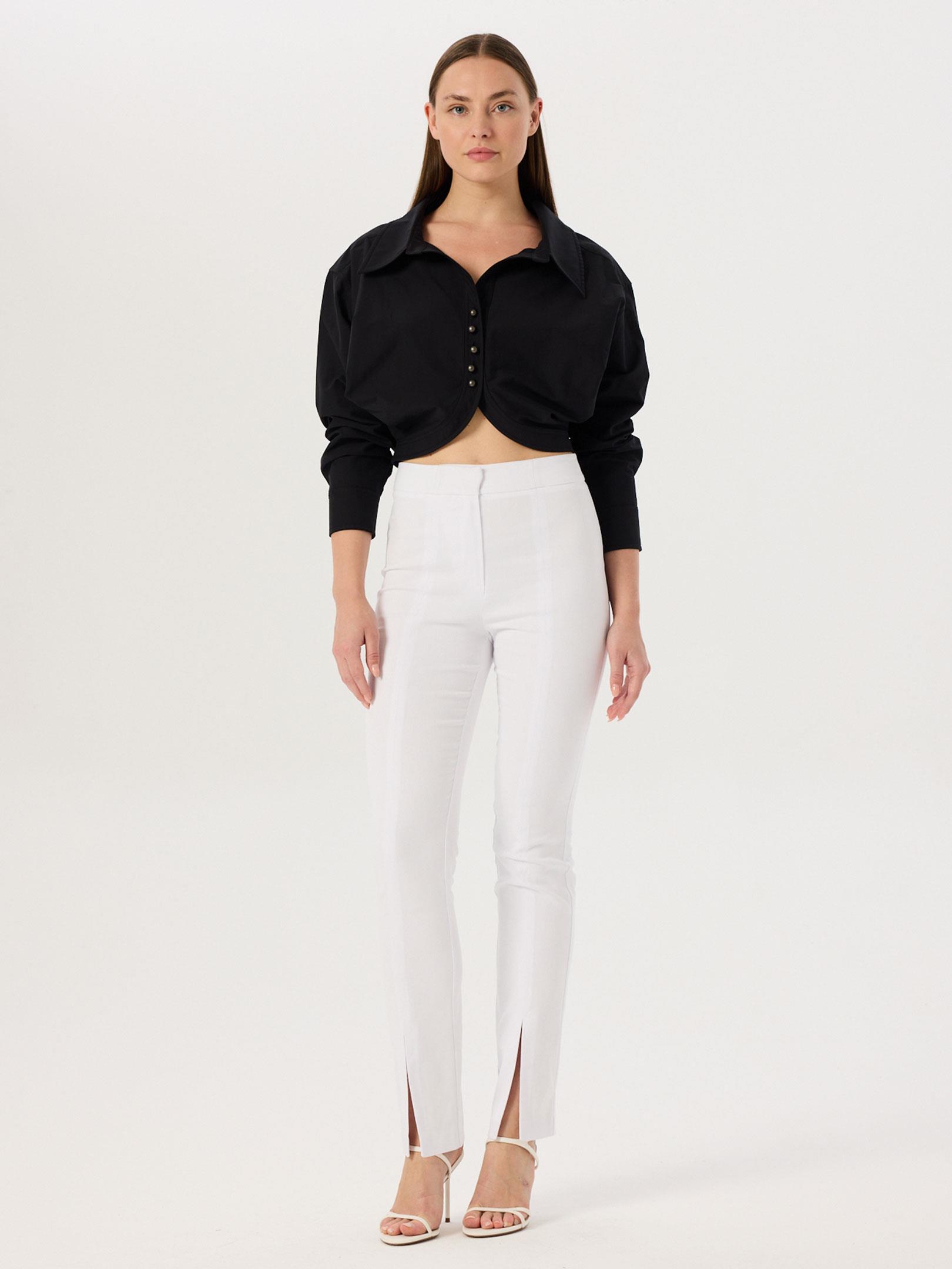 İnci Düğmeli Oversize Koton Gömlek - Siyah Gömlek Modelleri