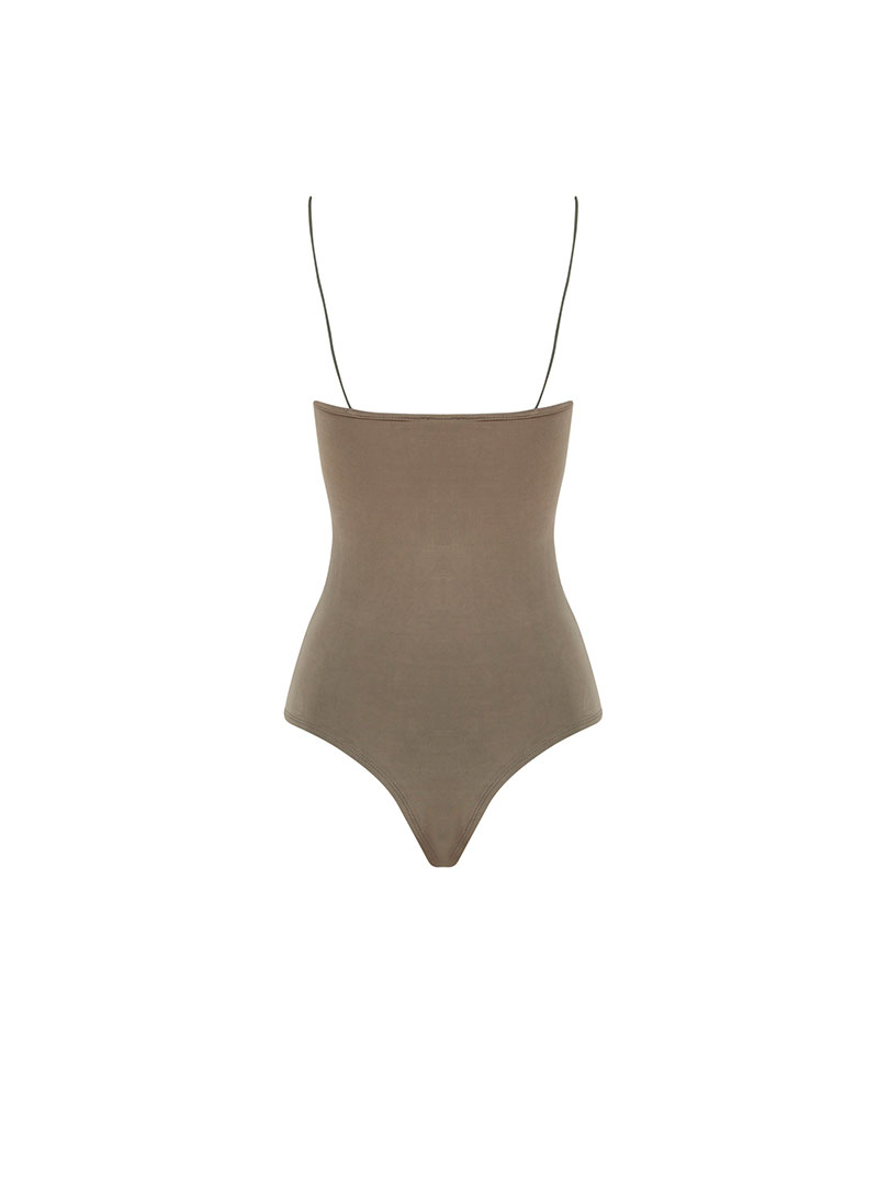 İp Askılı Degaje Yaka Bodysuit - Haki