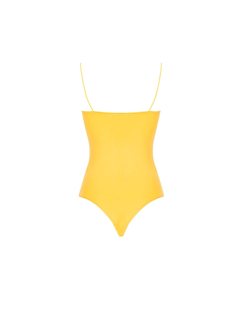 İp Askılı Degaje Yaka Bodysuit - Sarı