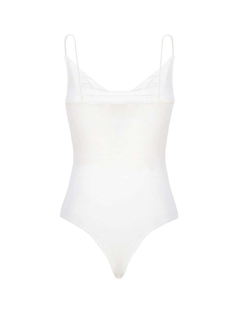 İp Askılı Degaje Yaka Kristal Taşlı Bodysuit - Ekru