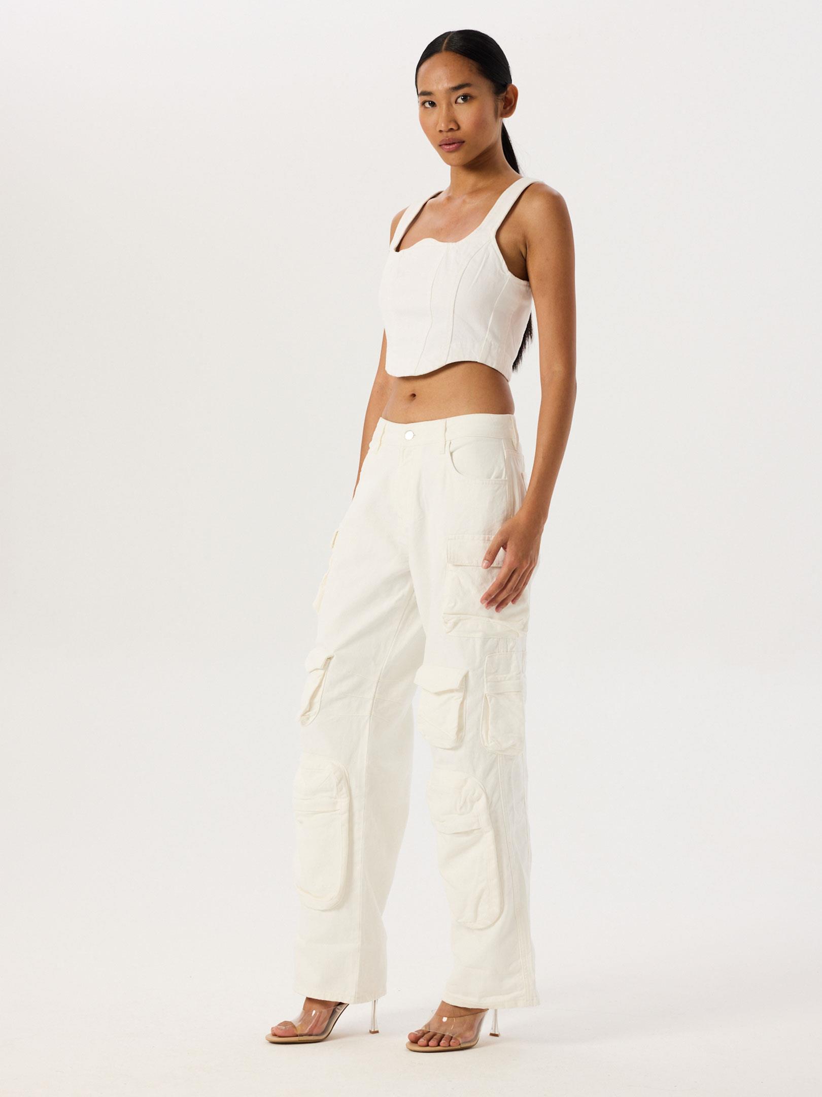 Jean Kargo Çok Cepli Pantolon - Beyaz Pantolon Modelleri