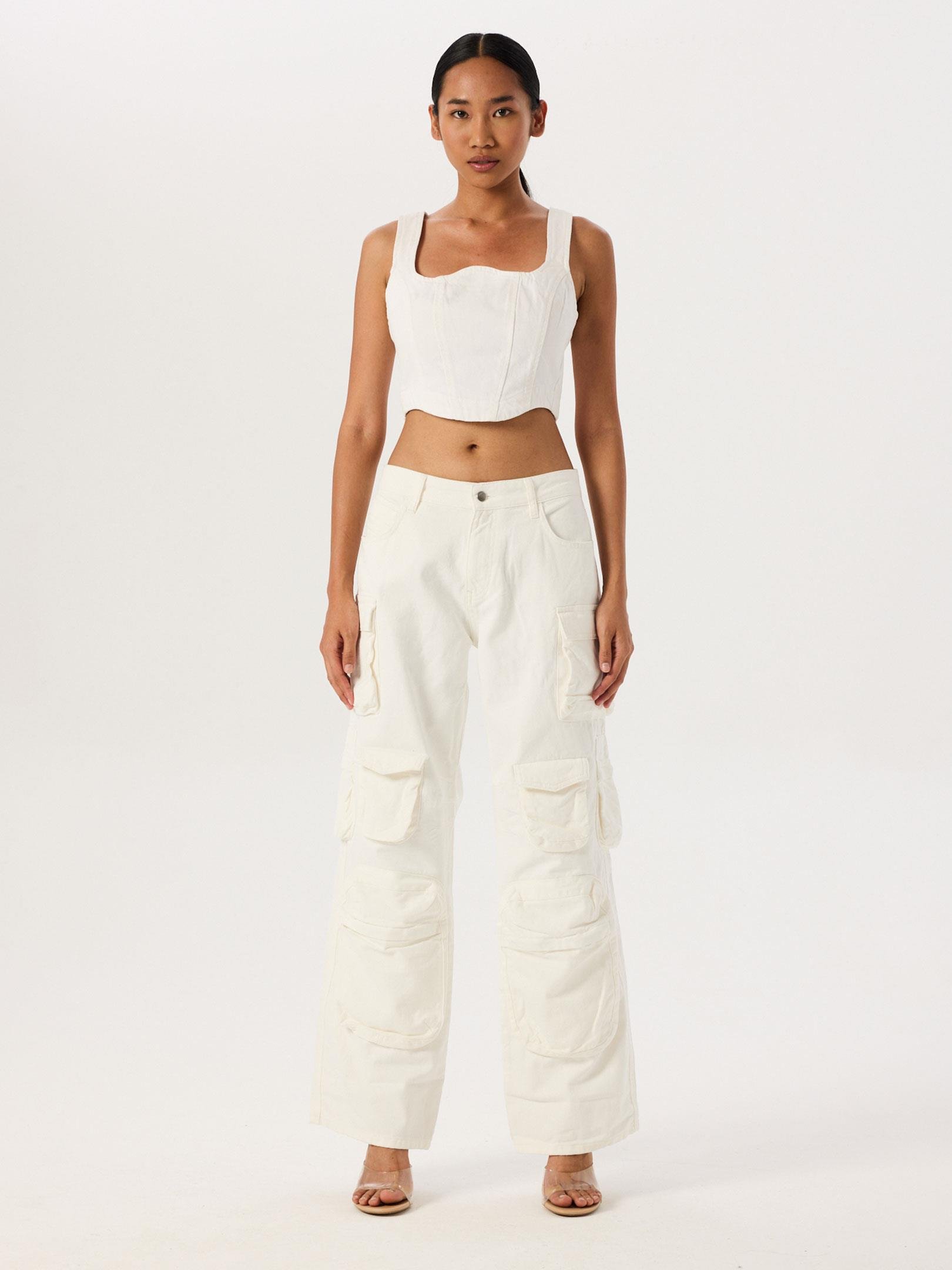 Jean Kargo Çok Cepli Pantolon - Beyaz Pantolon Modelleri