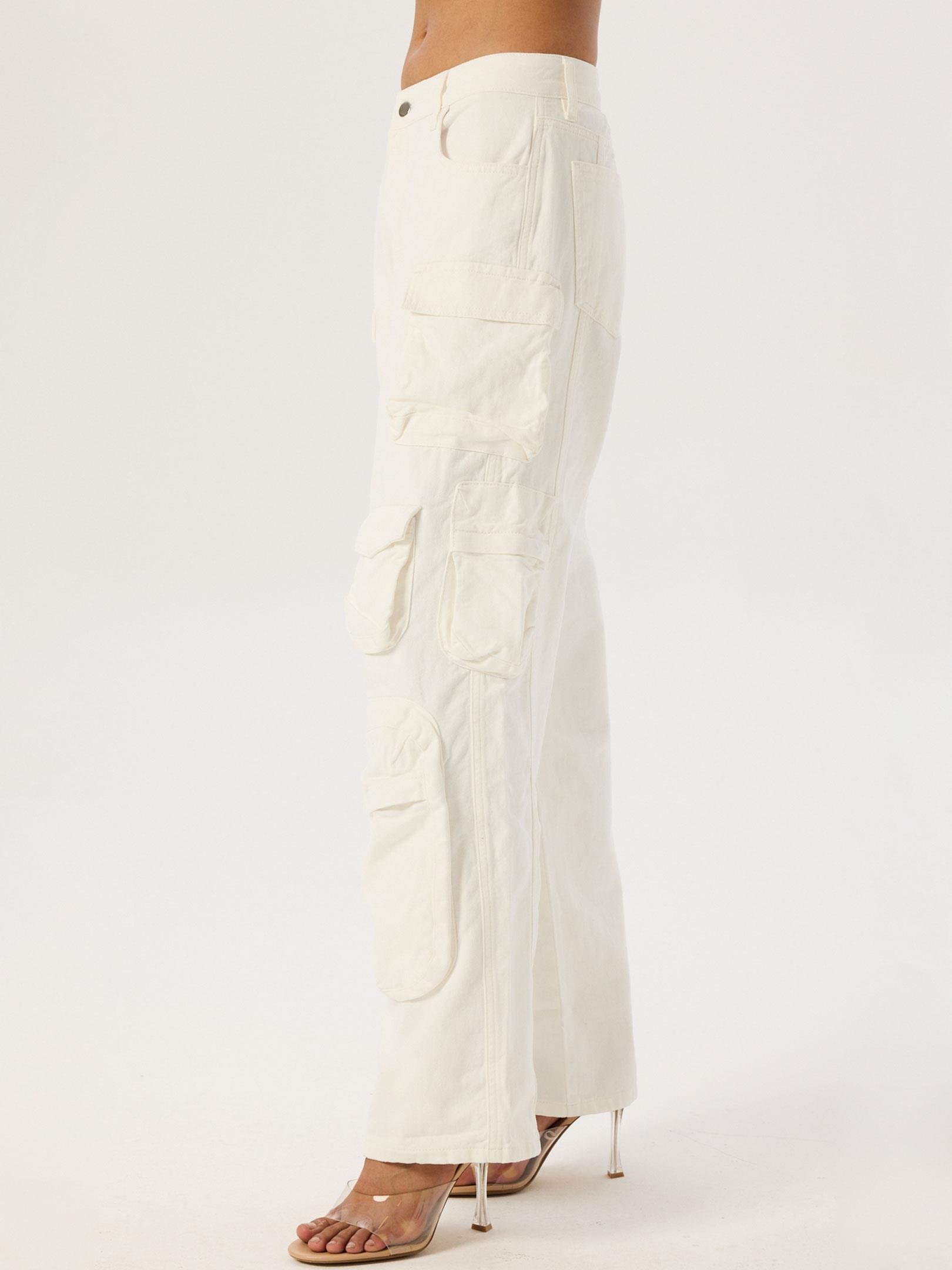 Jean Kargo Çok Cepli Pantolon - Beyaz Pantolon Modelleri
