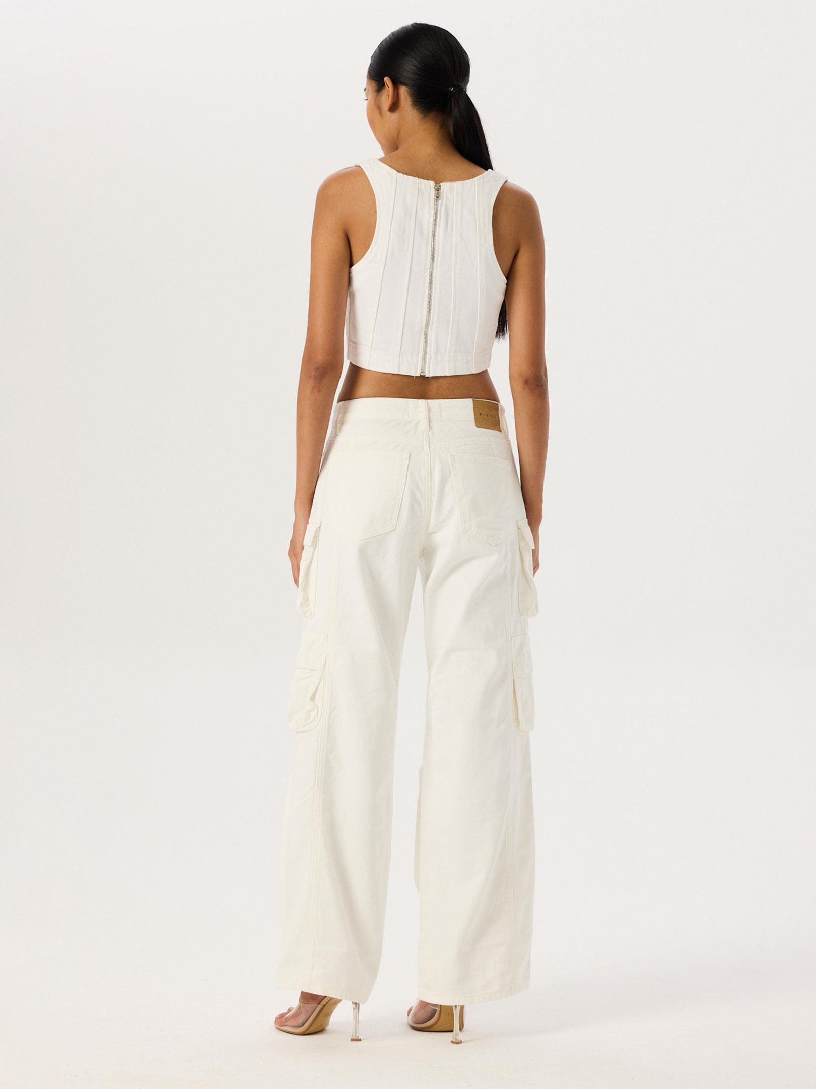 Jean Kargo Çok Cepli Pantolon - Beyaz Pantolon Modelleri