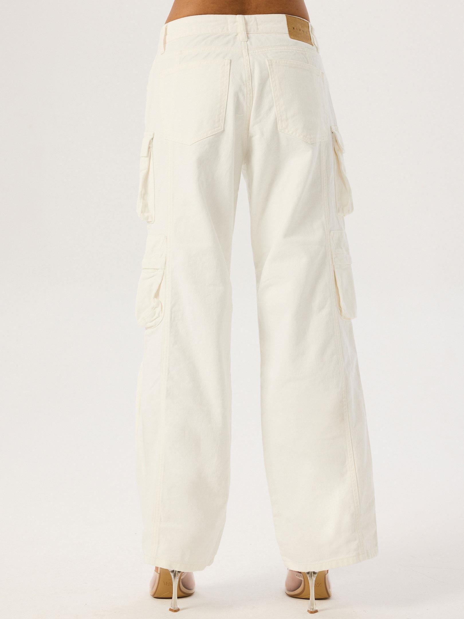 Jean Kargo Çok Cepli Pantolon - Beyaz Pantolon Modelleri