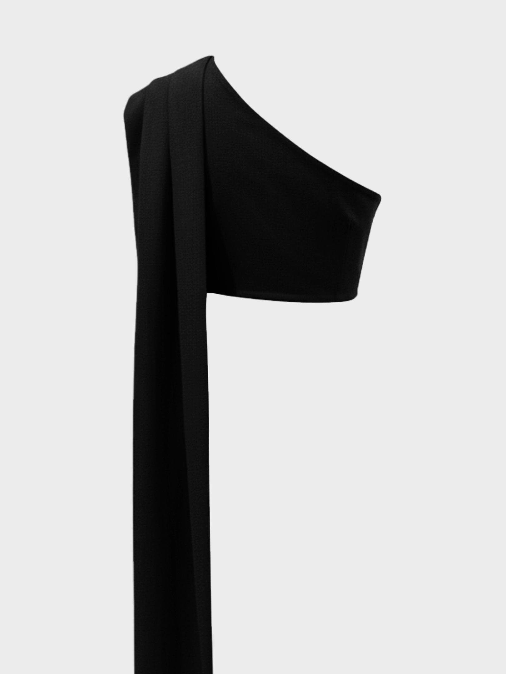 Kadın, Bayan Asimetrik Şal Detaylı Crop Bluz - Siyah Bluz Modelleri