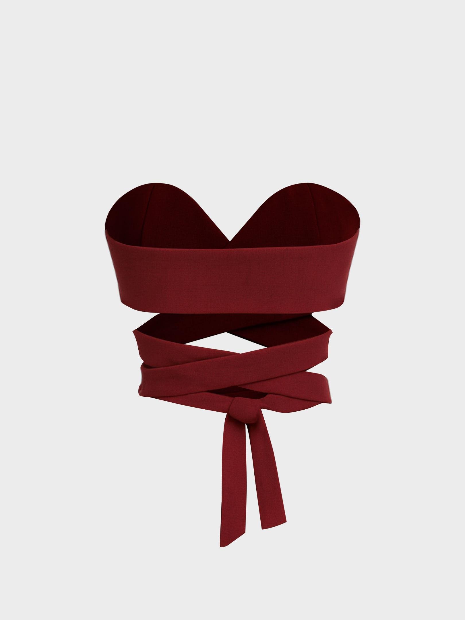 Kadın, Bayan Bağlama Detaylı Büstiyer - Bordo Bluz Modelleri